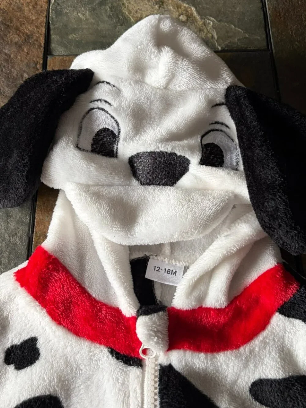 Dalmation puppy costume fleece sleeper with hood & tail, size 12-18 months